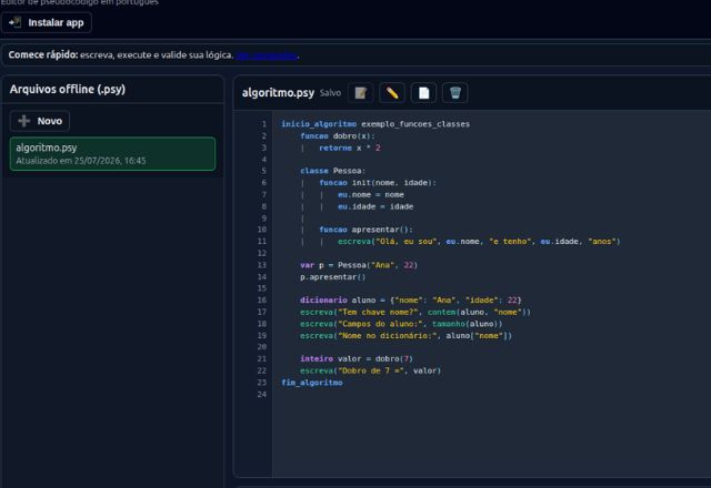 PseudoPy — editor de pseudocódigo em português